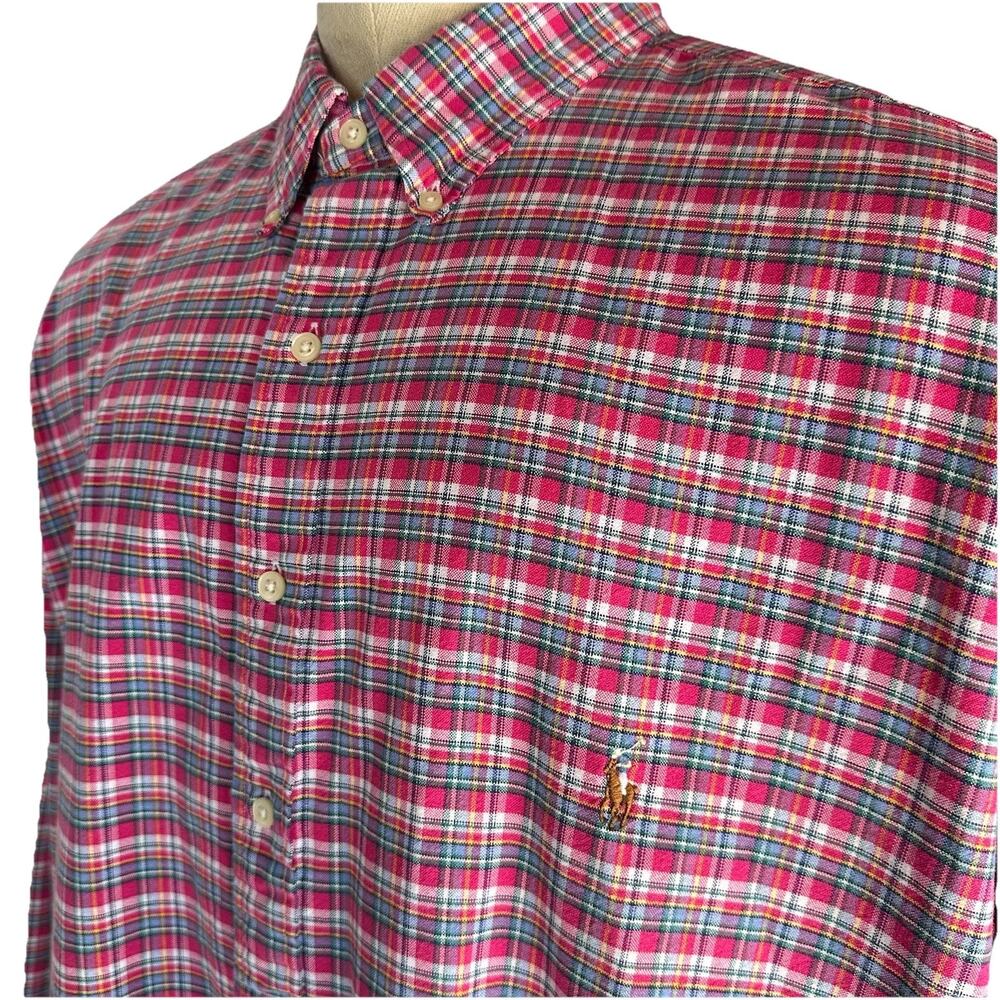 Ralph Lauren Polo 3XLT oxford button down plaid pink blue Multi colored pony